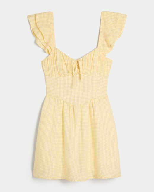 Hollister Yellow Flutter Sleeve V-waist Mini Dress