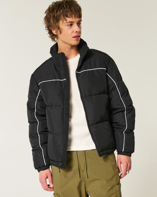 Hollister Black Mock-neck Puffer Jacket for men