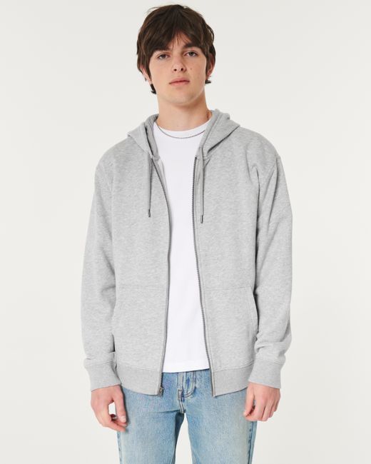 Hollister Gray Relaxed Terry Fleece Zip-up Hoodie for men