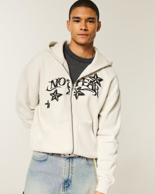 Hollister Natural Hollister Feel Good No Fear Graphic Zip-up Hoodie for men