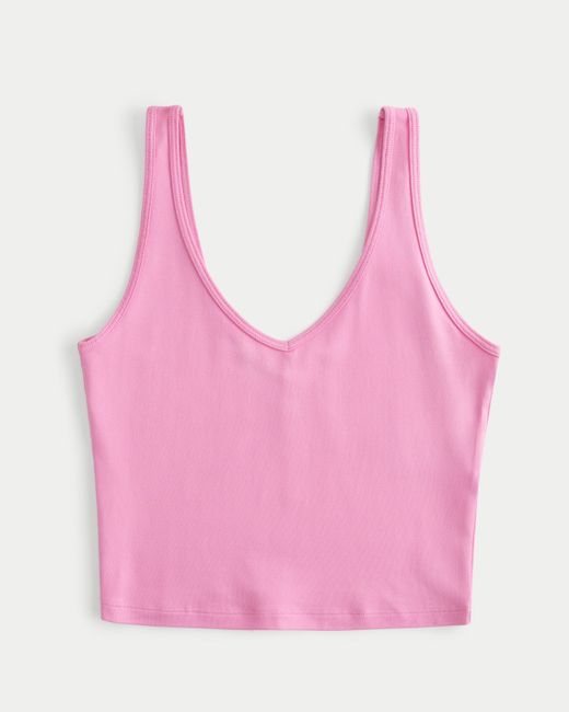 Hollister Pink Soft Stretch Seamless Fabric Crop V-neck Tank