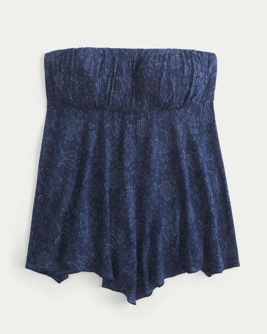 Hollister Blue Strapless Handkerchief Hem Top