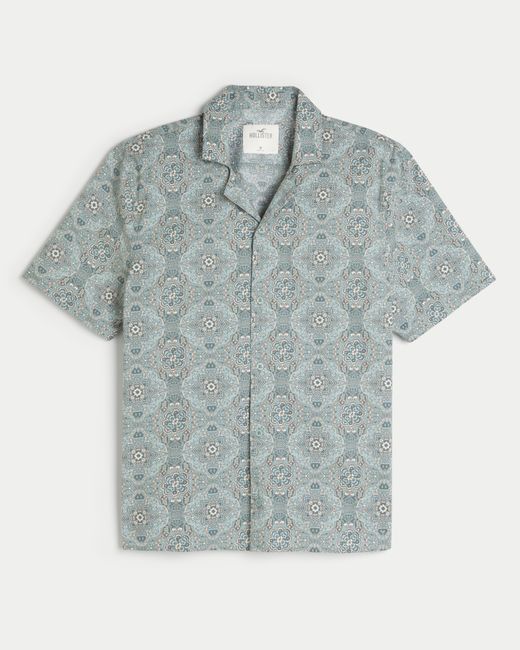 Hollister Blue Short-sleeve Paisley Poplin Shirt for men