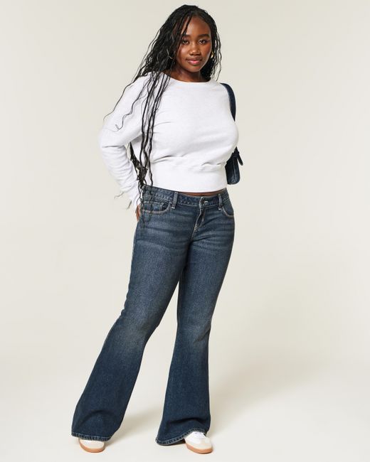 Hollister Blue Ultra Low-rise Dark Wash Flare Jeans