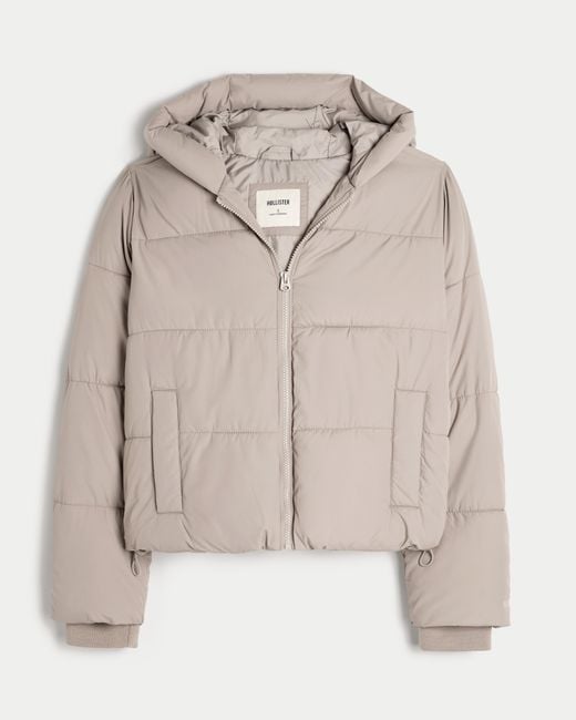 Hollister Gray Hooded Puffer Jacket