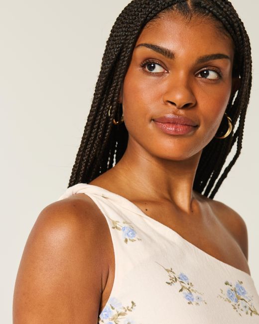 Hollister Natural Linen-blend Asymmetrical Mini Dress