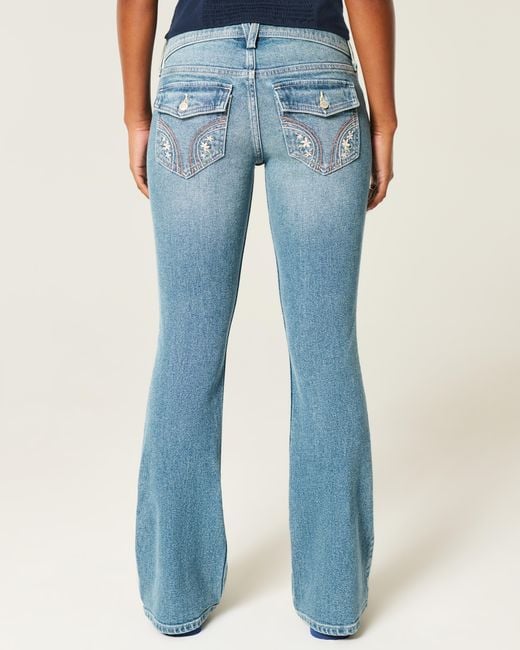 Hollister Blue Low-rise Medium Wash Embroidered Florals Bootcut Jeans