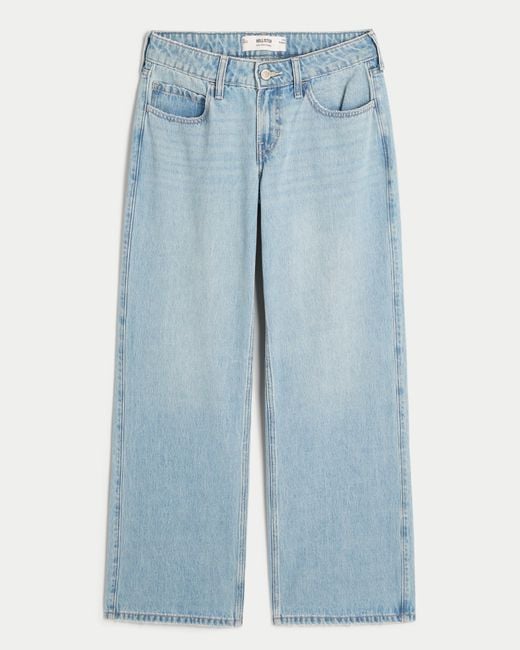 Hollister Blue Low Rise Baggy-Jeans in mittlerer Waschung mit Rissen