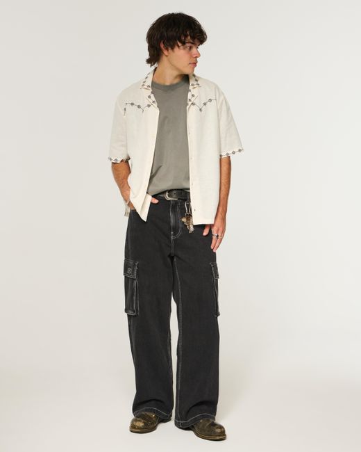 Hollister Washed Black Super Baggy Cargo Jeans for men