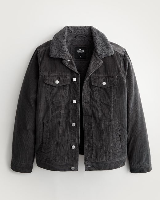 Hollister Sherpalined Corduroy Trucker Jacket in Dark Grey (Grey) for