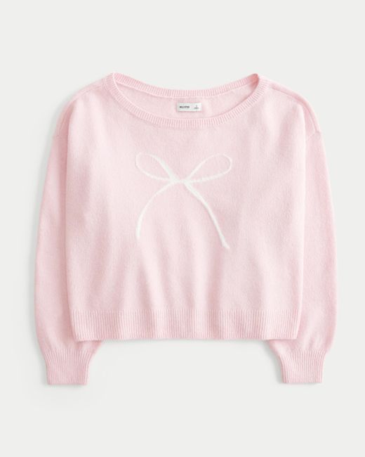 Hollister Pink Fy Cloud Easy Off-the-shoulder Bow Graphic Sweater