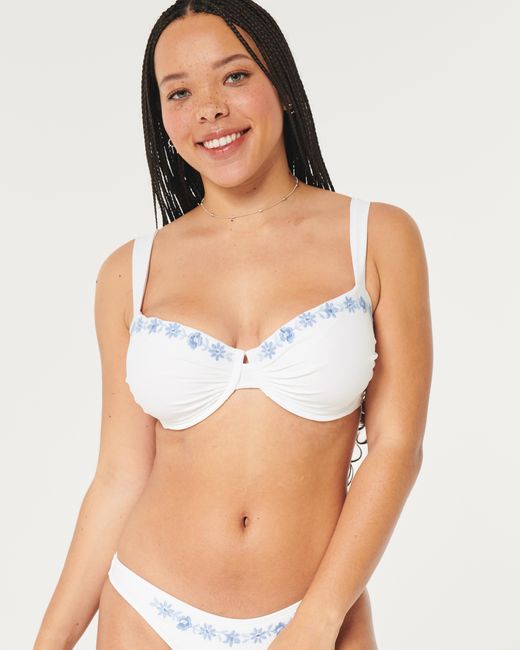 Hollister White Curvy Embroidered Balconette Bikini Top