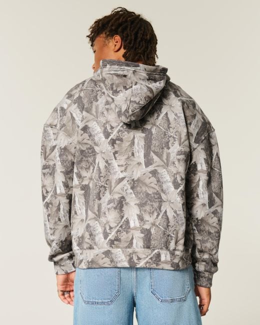 Hollister Gray Boxy Camo Zip-up Hoodie for men