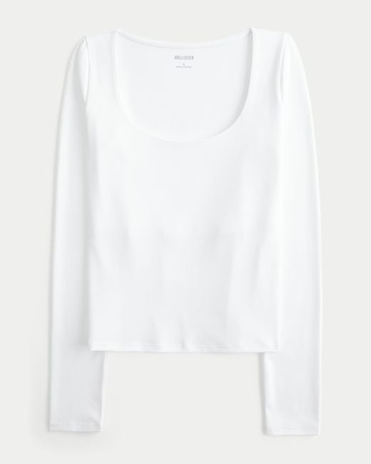 Hollister White Long-sleeve Seamless Fabric Scoop Baby Tee