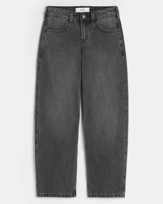Hollister Gray Low-rise Washed Black Tapered Baggy Jeans