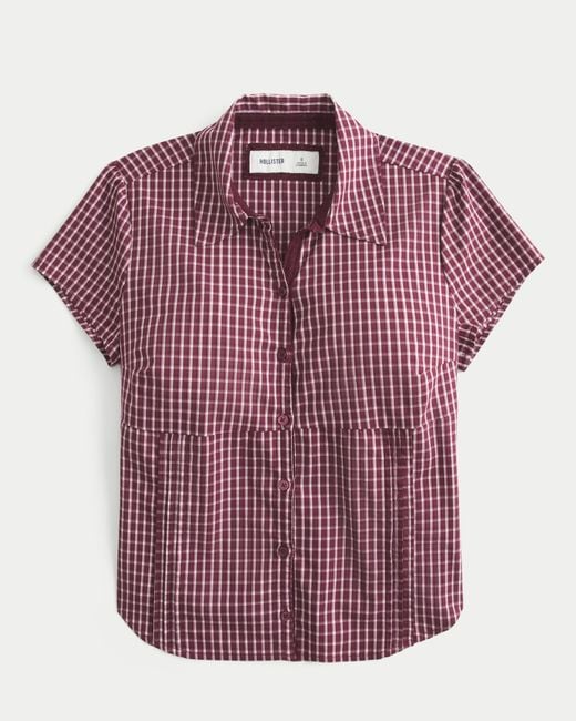 Hollister Purple Short-sleeve Poplin Shirt