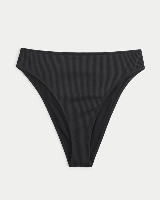 Hollister Black Curvy High-leg High-waist Ribbed Cheeky Bikini Bottom