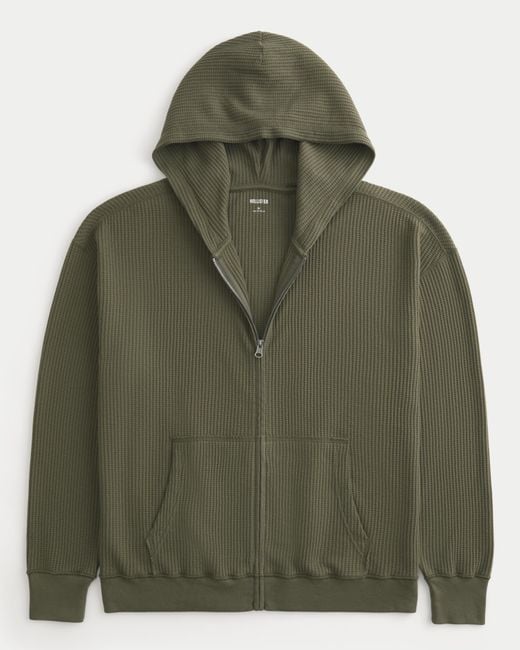Hollister Green Thermal Zip-up Hoodie for men
