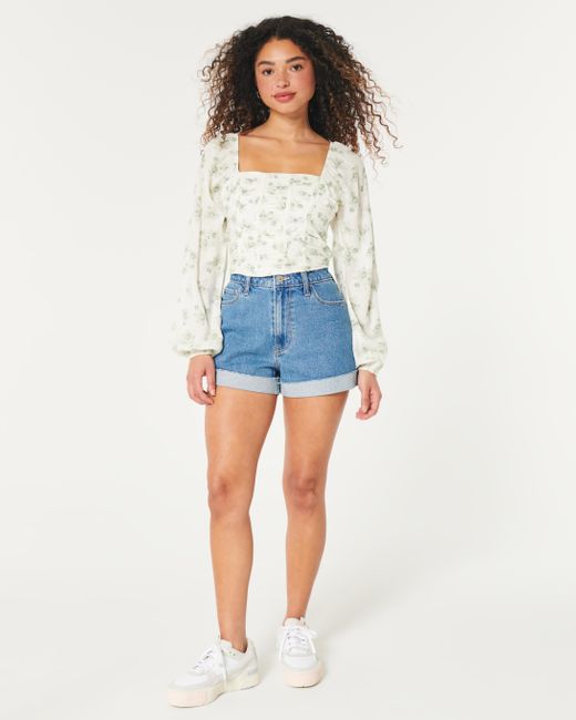 Hollister White Long-sleeve Ruched Top