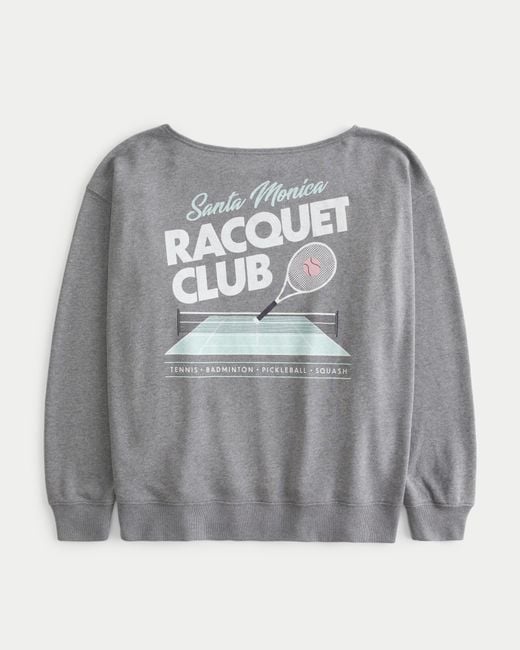 Hollister Gray Oversized Off-the-shoulder Racquet Club Graphic Sweatshirt