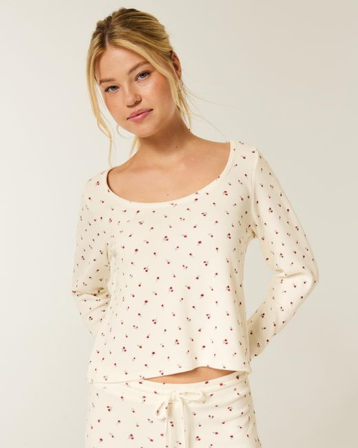Hollister Natural Gilly Hicks Always Cozy Waffle Long-sleeve Scoop Top