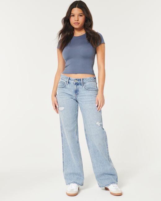 Hollister Blue Low-rise Ripped Medium Wash Baggy Jeans