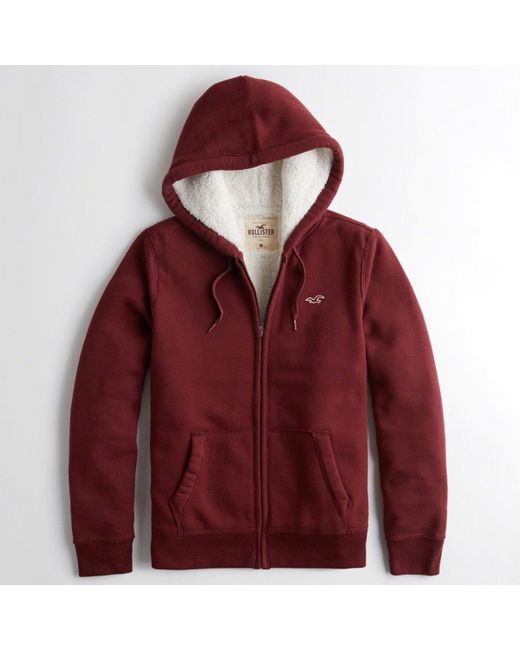 Hollister Red Sherpa-lined Full-zip Icon Hoodie for men