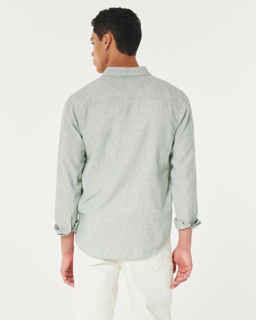 Hollister Gray Long-sleeve Linen Blend Button-through Shirt for men