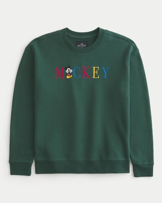 Hollister Green Relaxed Mickey Mouse Graphic Crew Sweatshirt for men