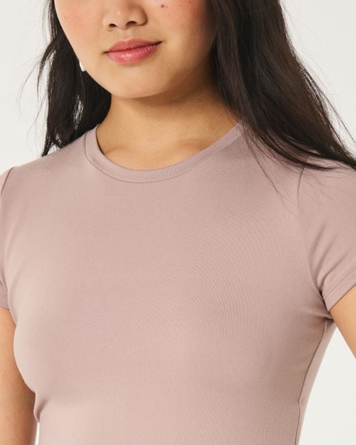 Hollister Pink Soft Stretch Seamless Fabric Crew Baby Tee