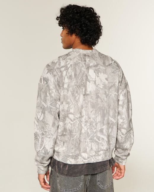 Hollister Gray Boxy Camo Crew Sweatshirt for men
