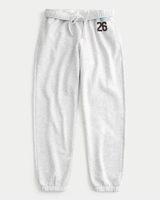 Hollister White Fleece Logo Graphic Joggers