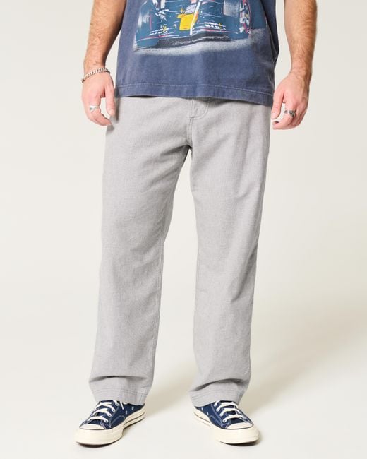 Hollister Gray Linen-blend Flex-waist Baggy Pants for men