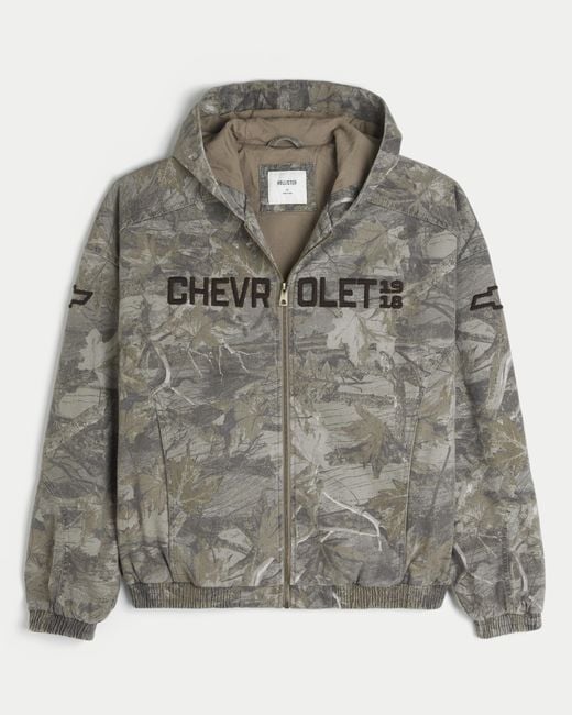 Hollister Gray Chevrolet Graphic Camo Skater Jacket for men