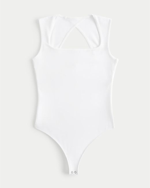Hollister White Soft Stretch Seamless Fabric Open Back Bodysuit