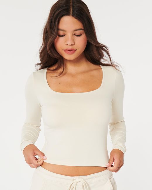 Hollister seamless long sleeve top with square neckline in white