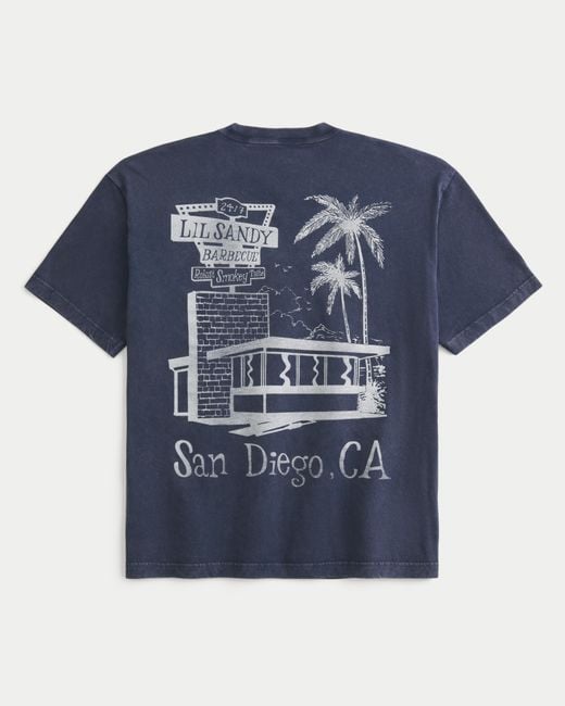 Hollister Blue Boxy Lil Sandy Barbecue Graphic Tee for men