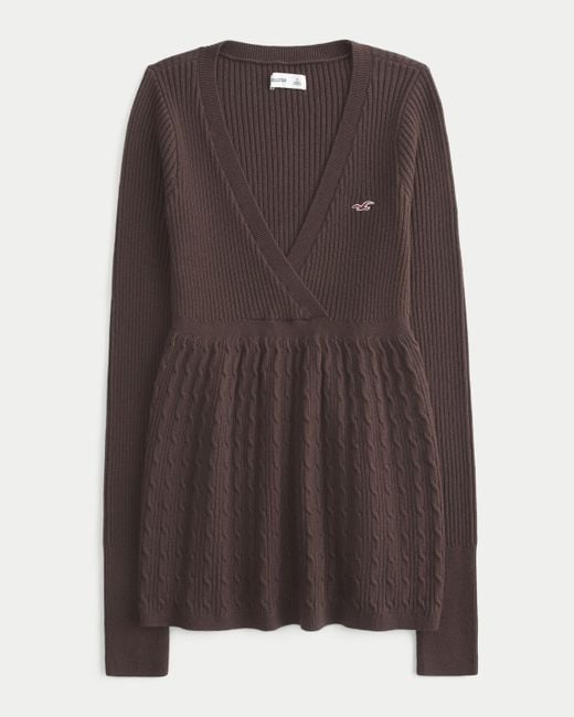 Hollister Brown Wrap Front Long-sleeve Babydoll Sweater