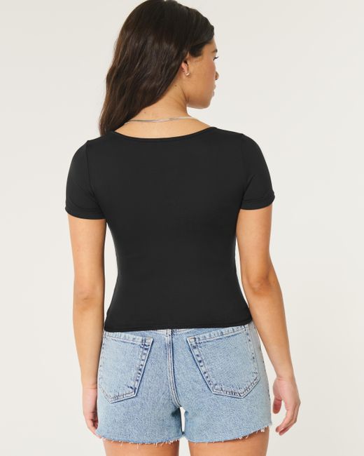 Hollister Black Seamless Fabric Square-neck Baby Tee