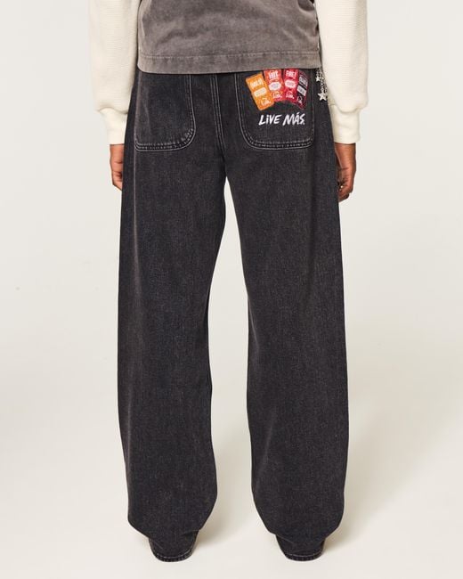 Hollister Blue Hollister X Taco Bell Washed Black Embroidered Graphic Baggy Jeans for men