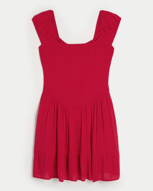 Hollister Red Smocked V-waist Mini Skort Dress