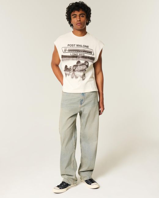Hollister Gray Light Wash Baggy Jeans for men