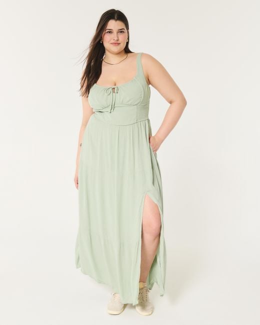 Hollister Hollister Sofia Side-smocked Maxi Dress in Green | Lyst UK