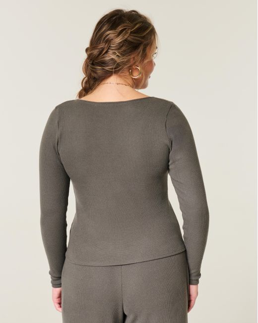 Hollister Brown Gilly Hicks Always Cozy Waffle V-neck Long-sleeve Top