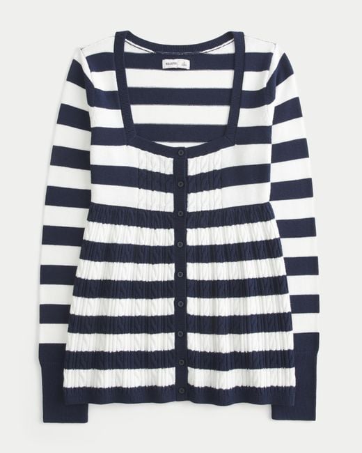 Hollister Blue Long-sleeve Square-neck Babydoll Sweater