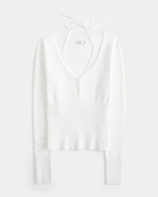 Hollister White Long-sleeve Halter Tie Sweater