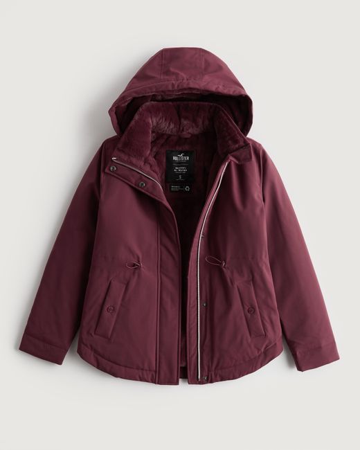 Hollister Red Faux Fur-lined All-weather Hooded Jacket