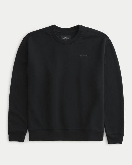 Hollister Black Relaxed Logo Crew Sweatshirt for men