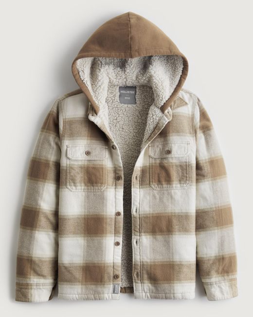 Hollister Multicolor Relaxed Sherpa-lined Hooded Flannel Shirt Jacket for men