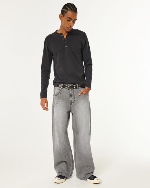 Hollister Gray Washed Grey Los Angeles Graphic Super Baggy Jeans for men